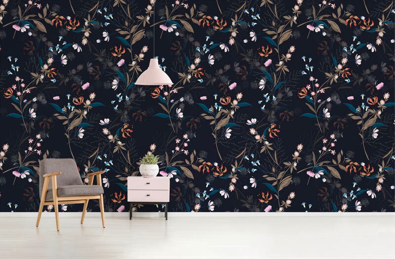 Papier Peint Textile Crepuscule Autocollant, Feuillage Sombre