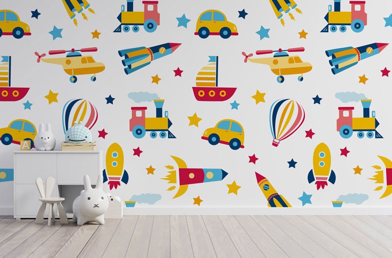 Papier Peint Yellow Toys Auto-Adhésif, Papier Textile, Enfant Facile à Poser, Mural