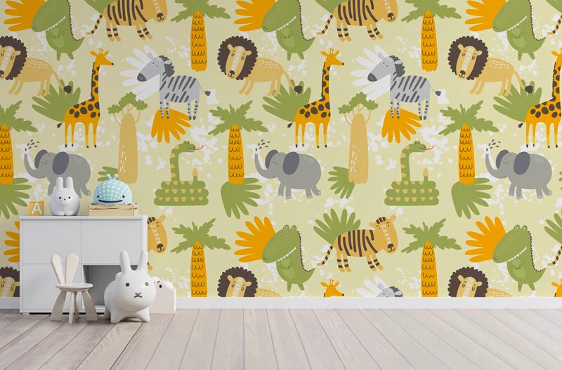 Papier Peint Safari Auto-Adhésif, Papier Textile, Nature Facile à Poser, Mural