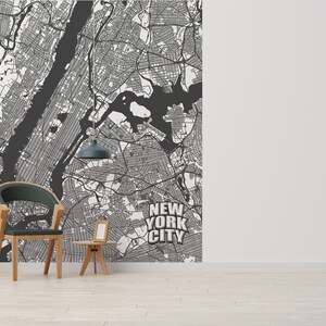 Papier peint  NYC Black auto-adhésif, papier peint textile, papier peint carte facile à poser, mural