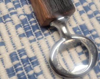 Bourbon Barrel Oak Bottle Opener – 4.5" Charred Stave Handle – Chrome Colored Metal
