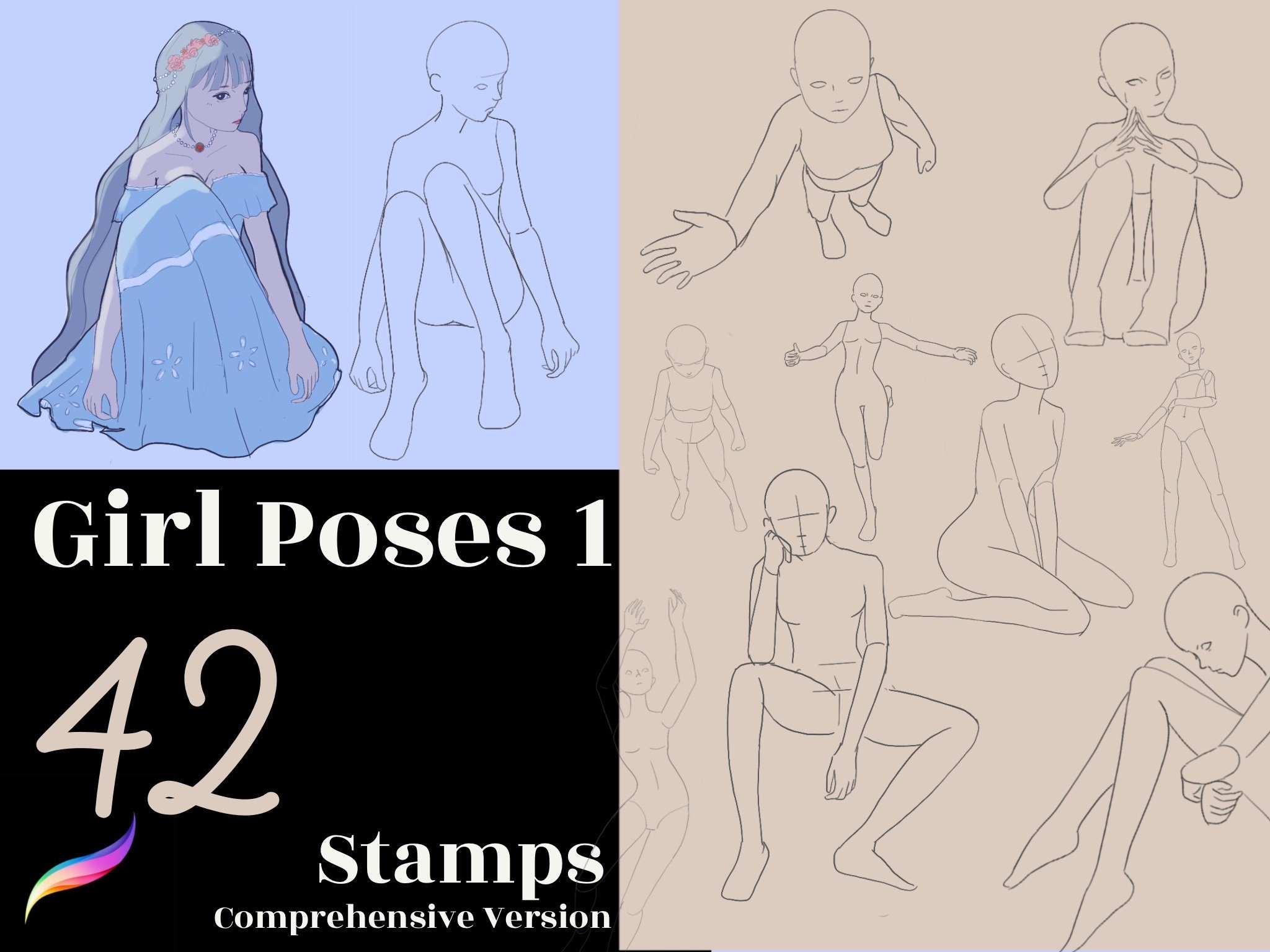 150+ Anime Girl Poses Reference - Female Anime Bases for Drawing