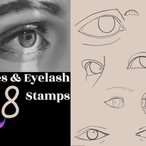 48 Procreate Eye and Eyelashes stamps, Procreate stamps, procreate Portrait guide , Procreate brushes, Brushes set