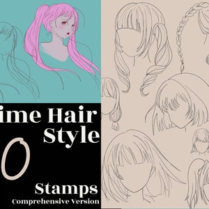 Procreate 40 Hair Stamp Brush Chibi Guide Figure Manga Kawaii Tattoo Cartoon- Procreate Anime Hair Style - commercial use
