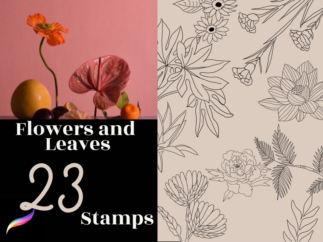 23 Procreate Flowers and Leaves Stamps , Botanical, Flower Floral Pack ...