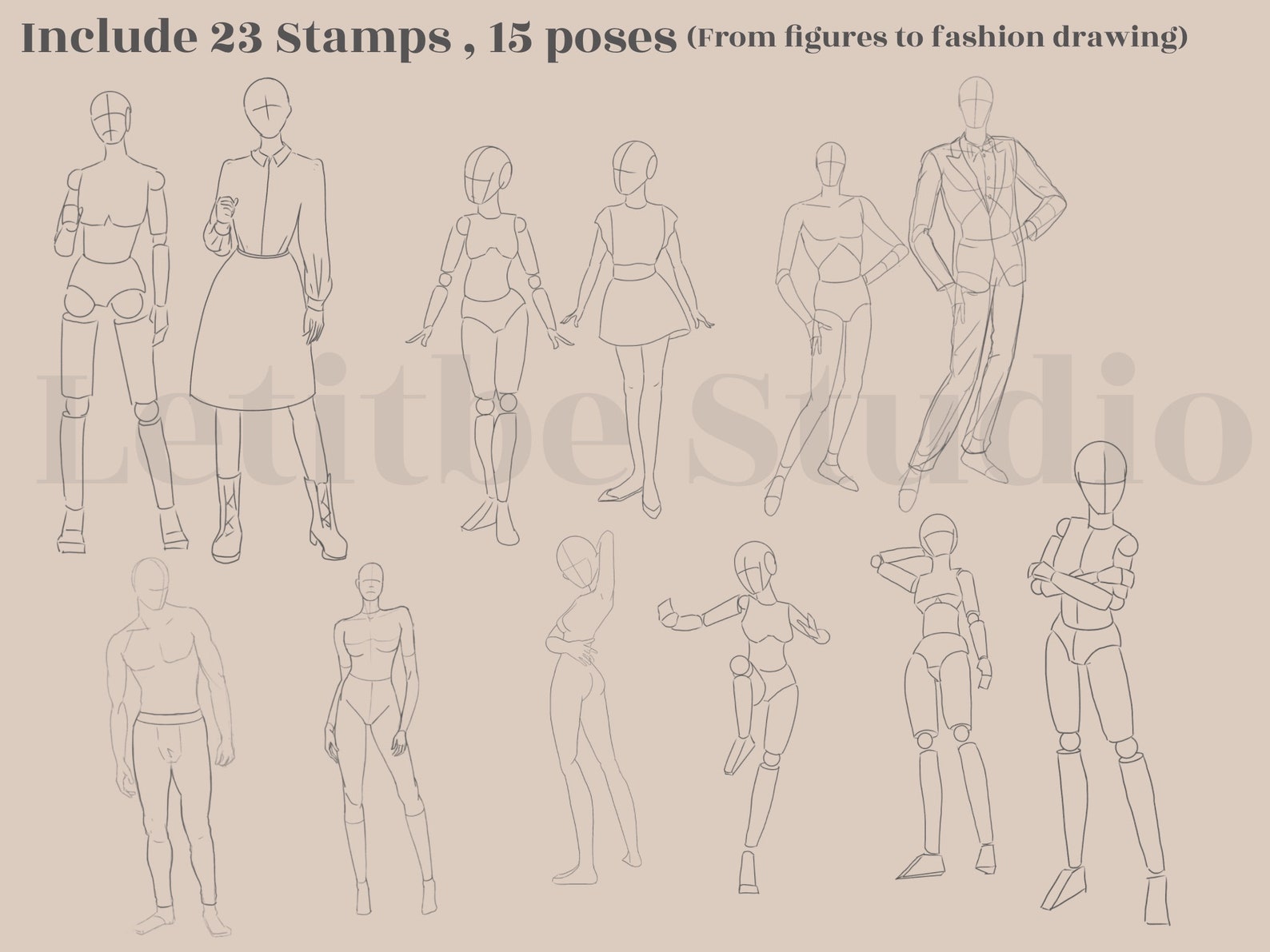 Procreate Fashion Poses Stamp Procreate Realistic Body Poses | Etsy