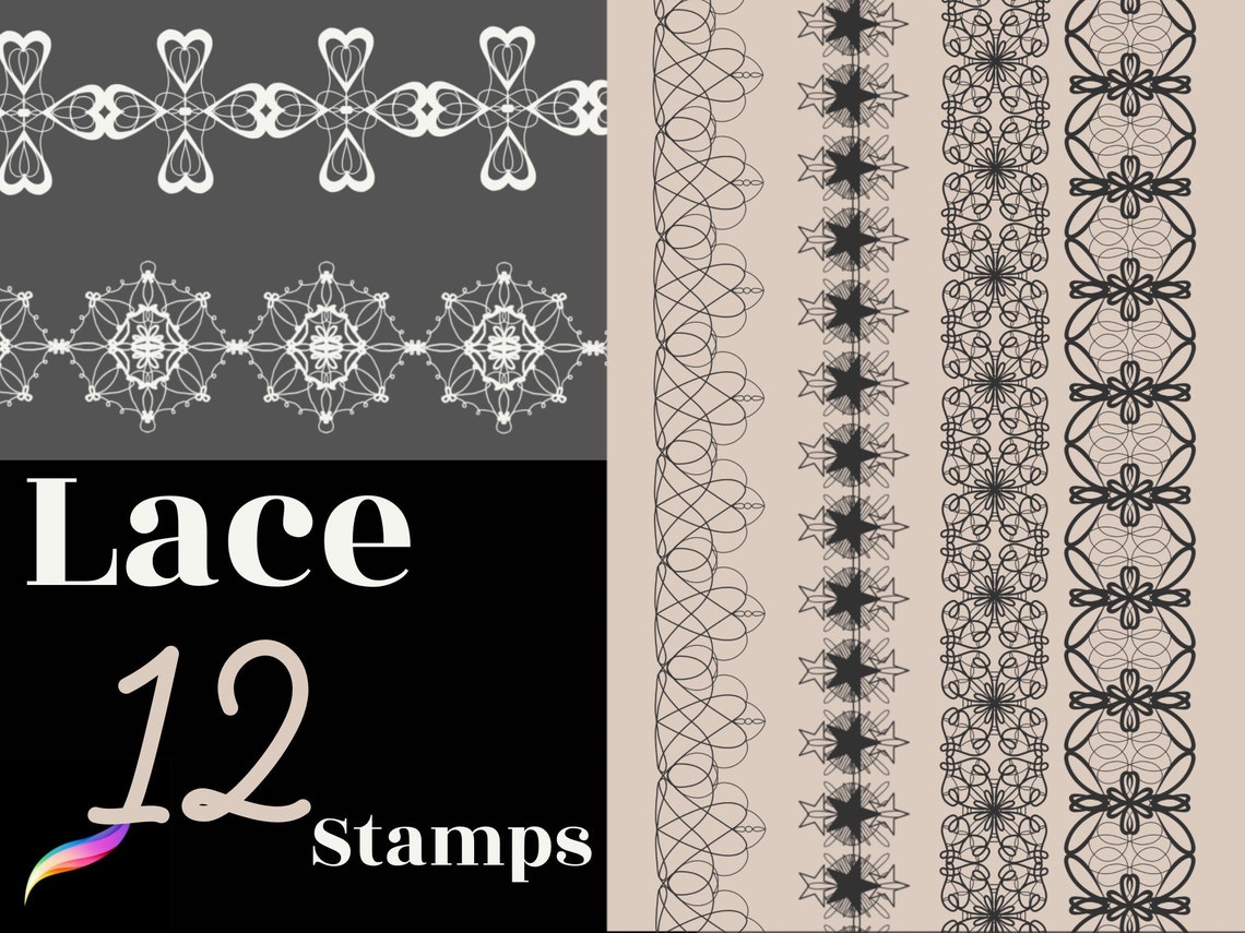 12 Lace Brushes Lace Stamps Procreate Brush Bundle 12 Lace Etsy