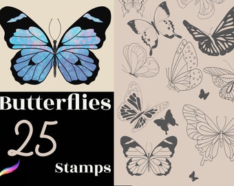 Procreate Stempel, 25 Schmetterling Pinsel Procreate, Schmetterling Stempel Procreate, Clipart Schmetterlinge, ,Procreate Tattoo,kommerzielle Nutzung