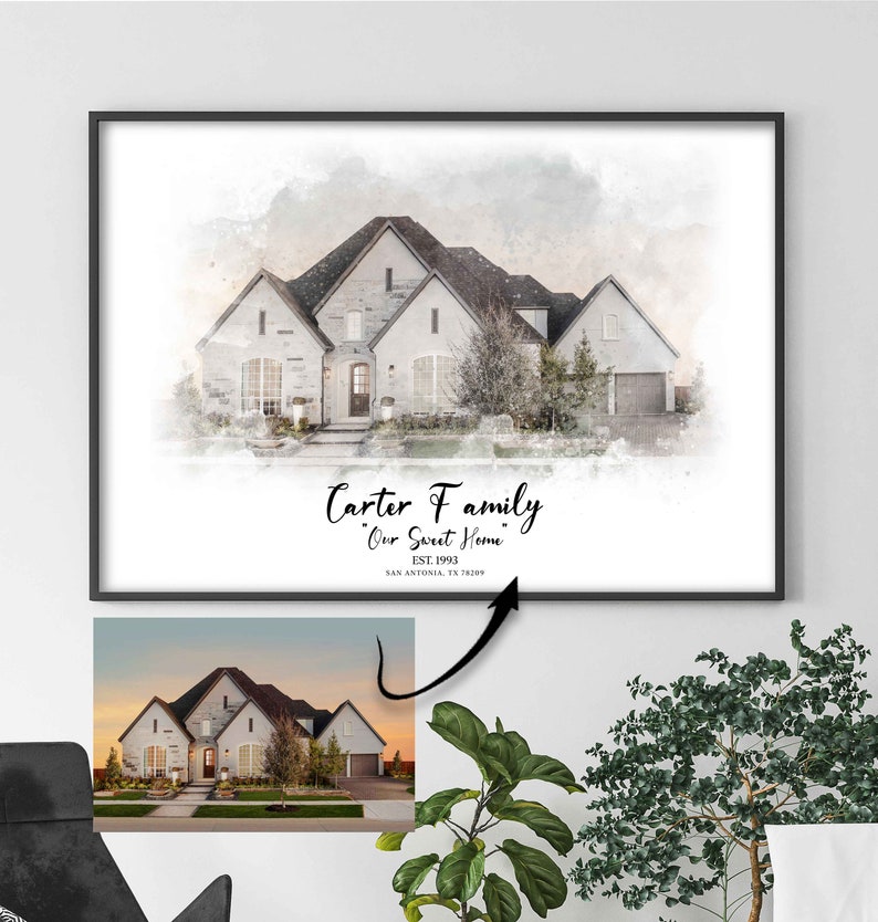 Printable Wall Art Home Portrait Digital Print Custom Poster Print Personalized House Portrait First Home Gift Housewarming Gift Print