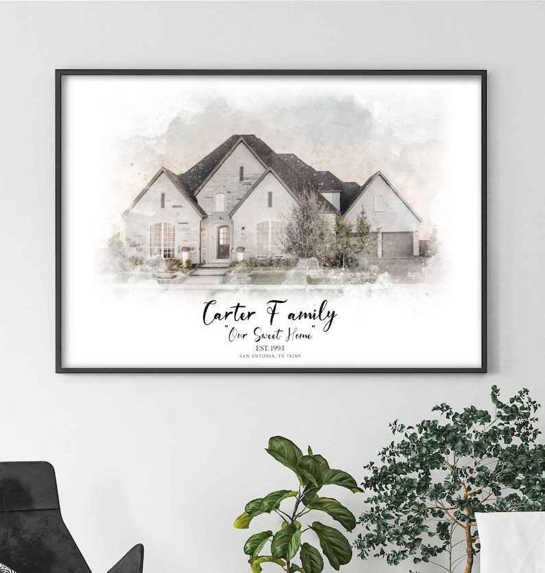 Printable Wall Art Home Portrait Digital Print Custom Poster Print Personalized House Portrait First Home Gift Housewarming Gift Print