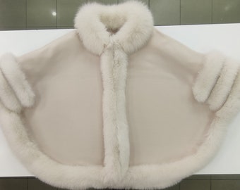 Capa de invierno para mujer, capa de cachemira blanca con bordado de piel de zorro real, capa fácil de usar, tamaño estándar para todos
