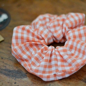 Orange Gingham Cotton Hair Scrunchie