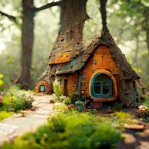 Little Forest Cottage - AI Generated Art, Printable Image, Digital Art Prints, Realistic Digital Downloads