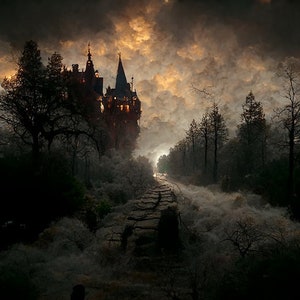 VERLATEN KASTEELKUNST, Ai Castle Art, Castle Image Art, Fearful Castle Art, Fantastic Ai Halloween verlaat kasteel digitale afdrukbare afdrukkunst