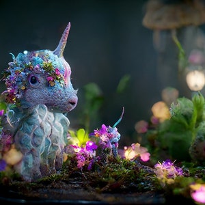 UNICORNIO BEBÉ, con flores de colores, peluche infantil, dormitorio infantil, descarga instantánea, impresión de unicornio con IA, para uso personal y comercial.