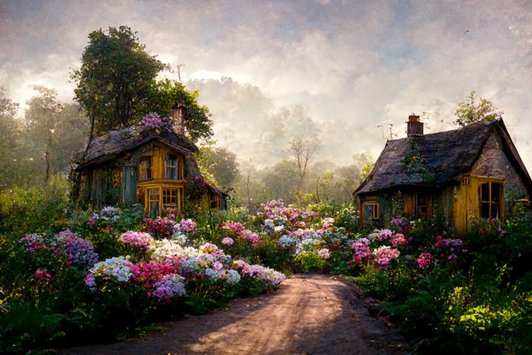 Garden Cottage, AI Art Created, Printable Image Download, Digital Art ...