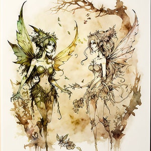 FEEN, sprookjesillustratie, digitale kunst, downloads, AI-kunst, fantasykunst, downloadbare digitale beelden, prenten, theebruin illustratieve kunstwerken
