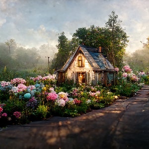 Cottage muurkunst, afdrukbare AI-kunst, esthetiek van cottage, cottage Garden, afdrukbare download, persoonlijk, commercieel gebruik