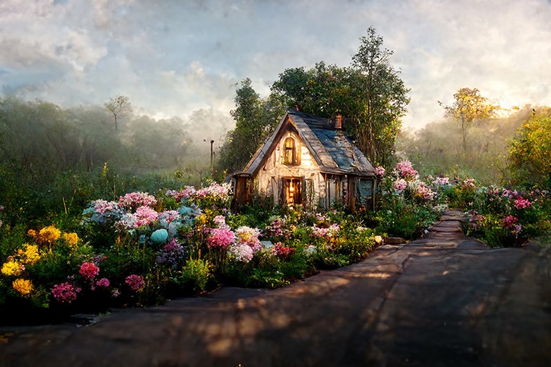 Cottage Wall Art, AI Art Printable, Cottage Aesthetic, Cottage Garden