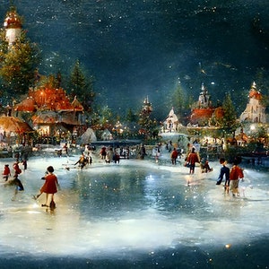 WINTER VILLAGE ART, Ai Castle Art, Art, Cottage Core Art, Winter Village, Cottagecore Ai Art Digital Downloadable Art Print