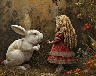 Alice and the White Rabbit, digital created artwork, downloadable prints,