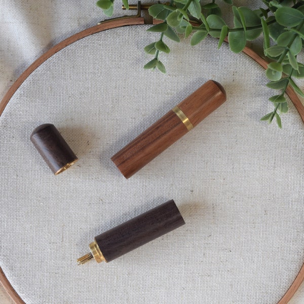 Wooden Needle Case in Medium & Dark Brown