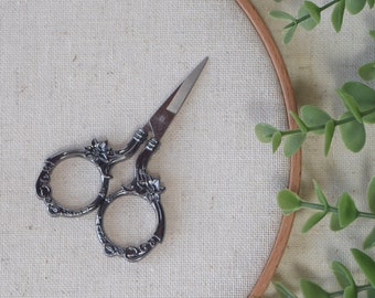 Floral Design Embroidery Scissors in Gun Metal Black