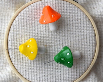 Mushroom Needle Threaders Orange, Green & Yellow