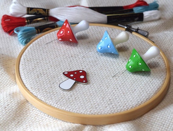 Red Mushroom Needle Minder and Needle Threader Set | Etsy