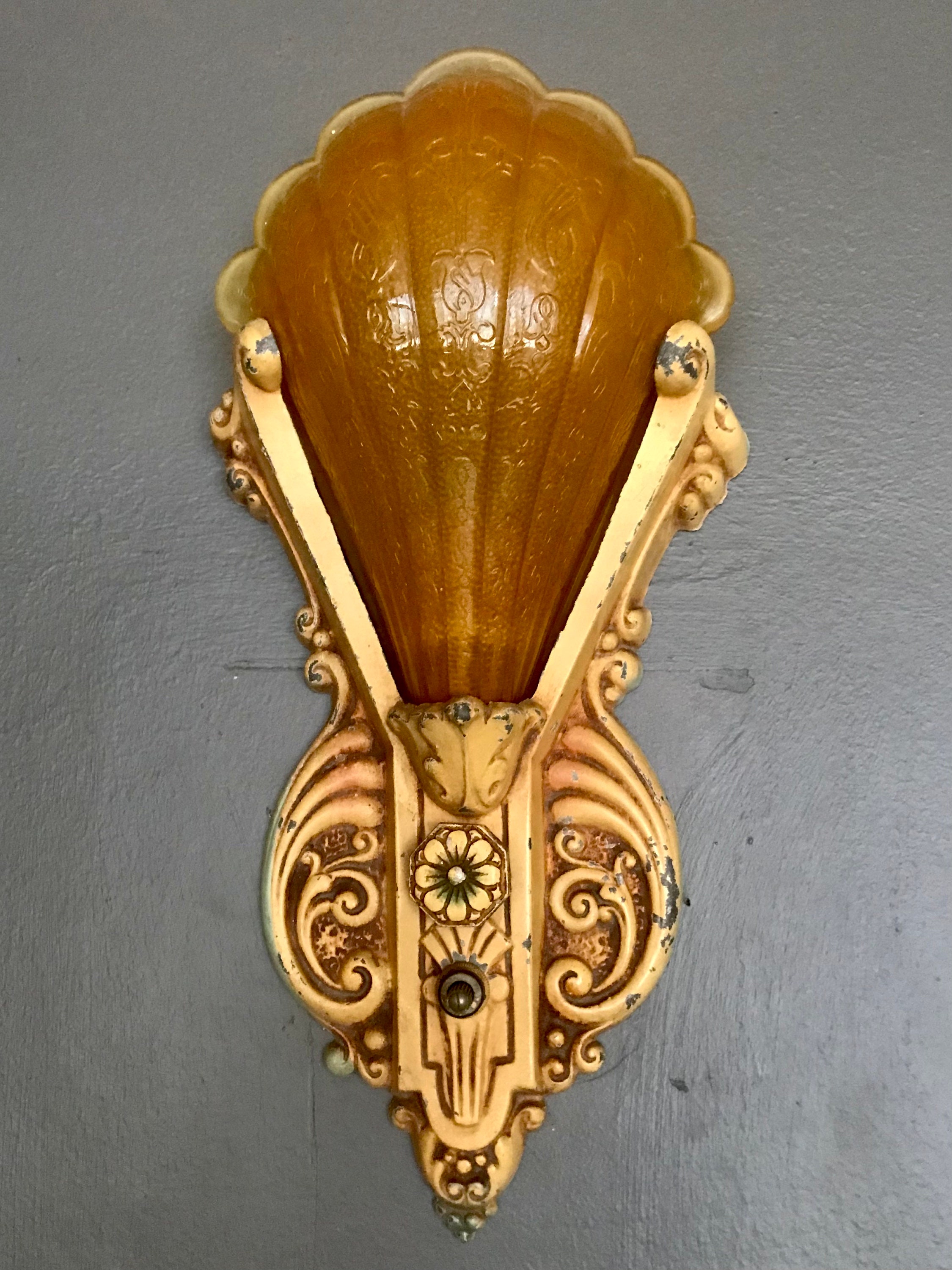 Art Nouveau Wall Sconce With Amber Glass Shade - Etsy