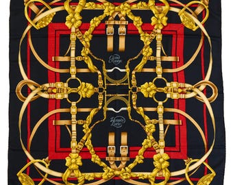 Hermes Silk Scarf Carre 90 "Grand Manege" Black Silk Scarf  US Duty Free