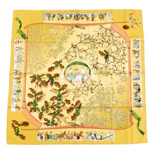 Hermes Silk Scarf Carre 90 &quot;Neige D&#39;Antan&quot; Yellow Silk Scarf