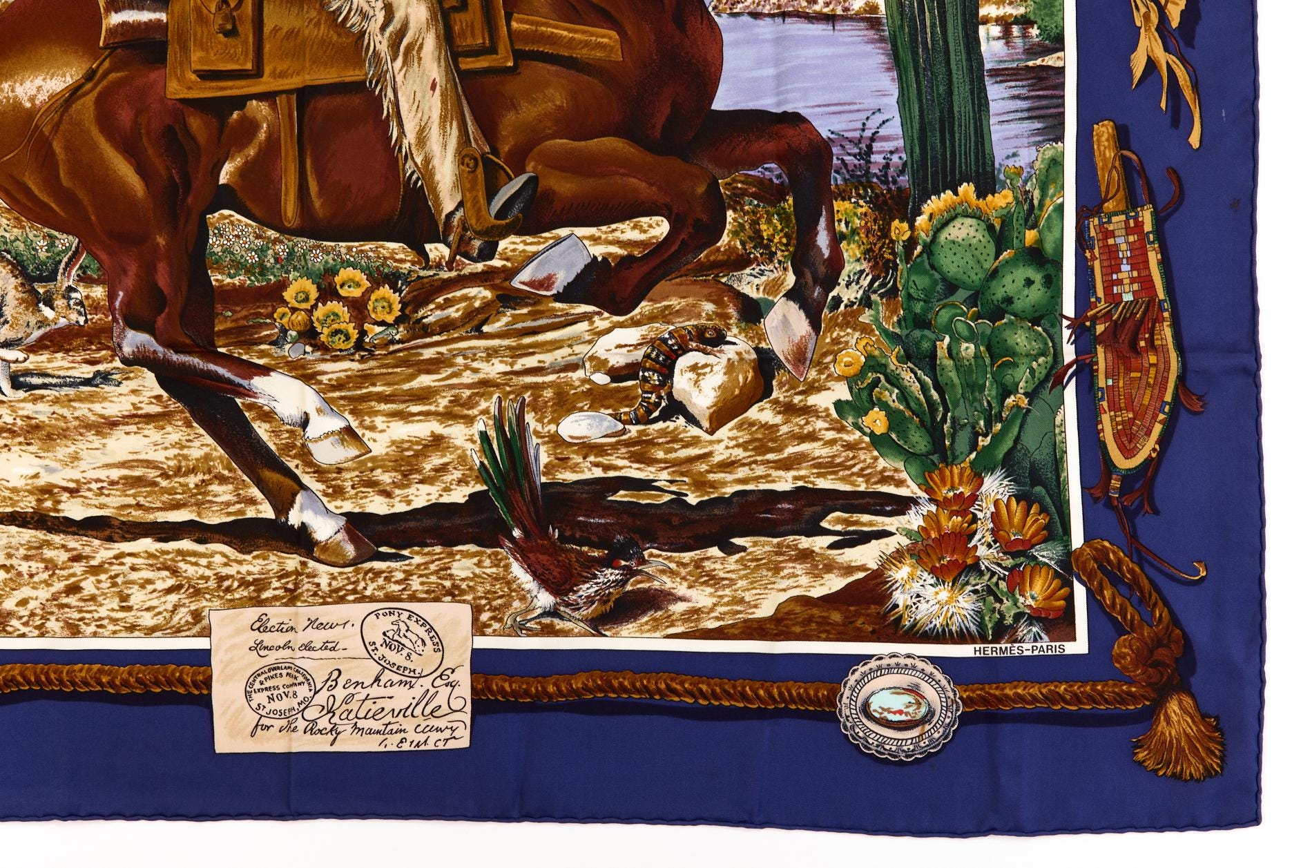 HERMES カレ90 The Pony Express 郵便社 Hermes Silk Scarf Carre 90 