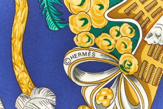 Hermes Scarf 90 "chapeau" Navy, Purple 100% Silk … - image 6