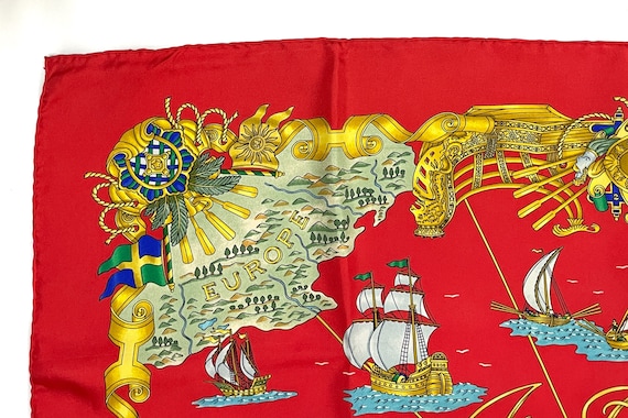 Hermes Scarf 90 "VOILES DE LUMIERE" Red 100% Silk… - image 2