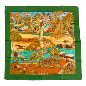 Hermes Silk Scarf Carre 90 &quot;Nuba Mountain&quot; Green Silk Scarf