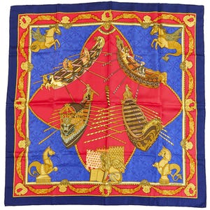 Hermes Carre 90 Scarf &quot;Les Bissone de Venise&quot; Blue Silk Scarf