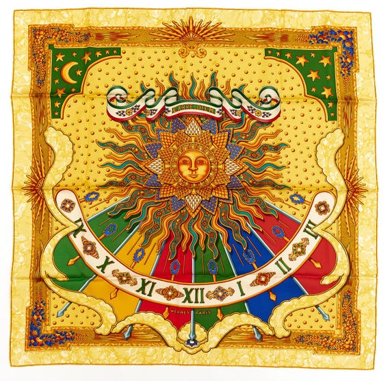 Foulard Carré HERMÈS 90 En Soie 'Carpe Diem' Rose - Occasion Authentique