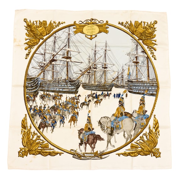 最悪！エルメス シルクスカーフ カレ90「Marine et Cavalerie（海と