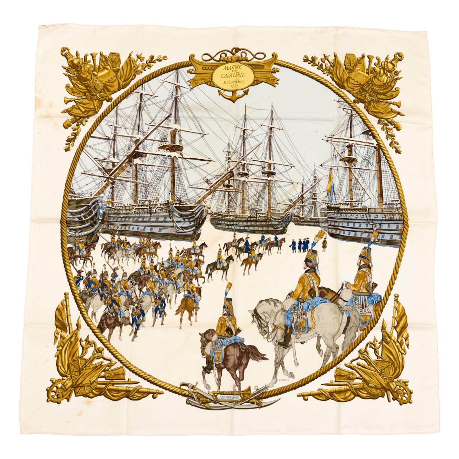 最悪！エルメス シルクスカーフ カレ90「Marine et Cavalerie（海と