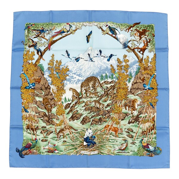 Hermes Silk Scarf Carre 90 "SICHUAN" Blue Silk Scarf