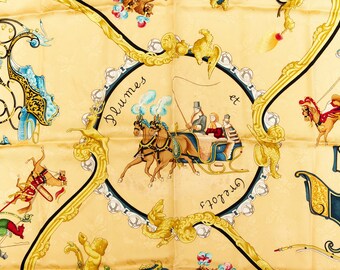 エルメス カレ90 スカーフ 「PLUMES ET GRELOTS」 グリーン シルク