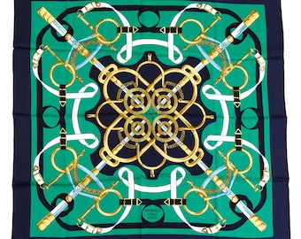 Hermes Silk Scarf Carre 90 "Eperon d’Or" Green Silk Scarf  US Duty Free