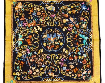 Hermes Silk Scarf Carre 90 "Pierres d'Orient et d'Occident" Black Silk Scarf  US Duty Free