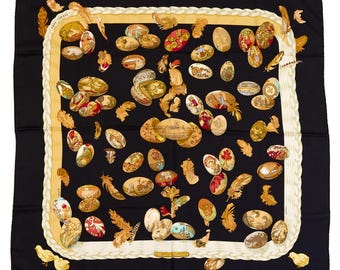 Hermes Silk Scarf Carre 90 "Couvee d Hermes" Black Silk Scarf  US Duty Free