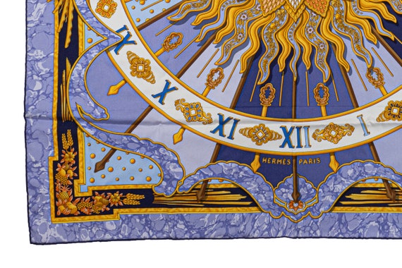 Hermes Scarf 90 "CARPE DIEM" Blue 100% Silk Scarf… - image 5