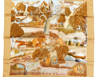 エルメス スカーフ カレ 90 「ロカイユ II」 ブルー シルク スカーフ