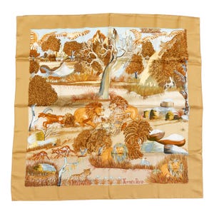 Hermes Silk Scarf Carre 90 &quot;Nuba Mountain&quot; Beige Silk Scarf