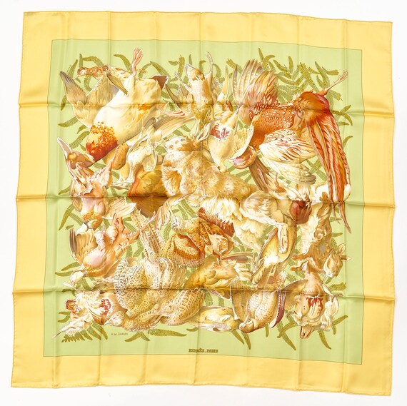 Mint! Hermes Carre 90 Scarf "Gibiers" Yellow Silk… - image 1