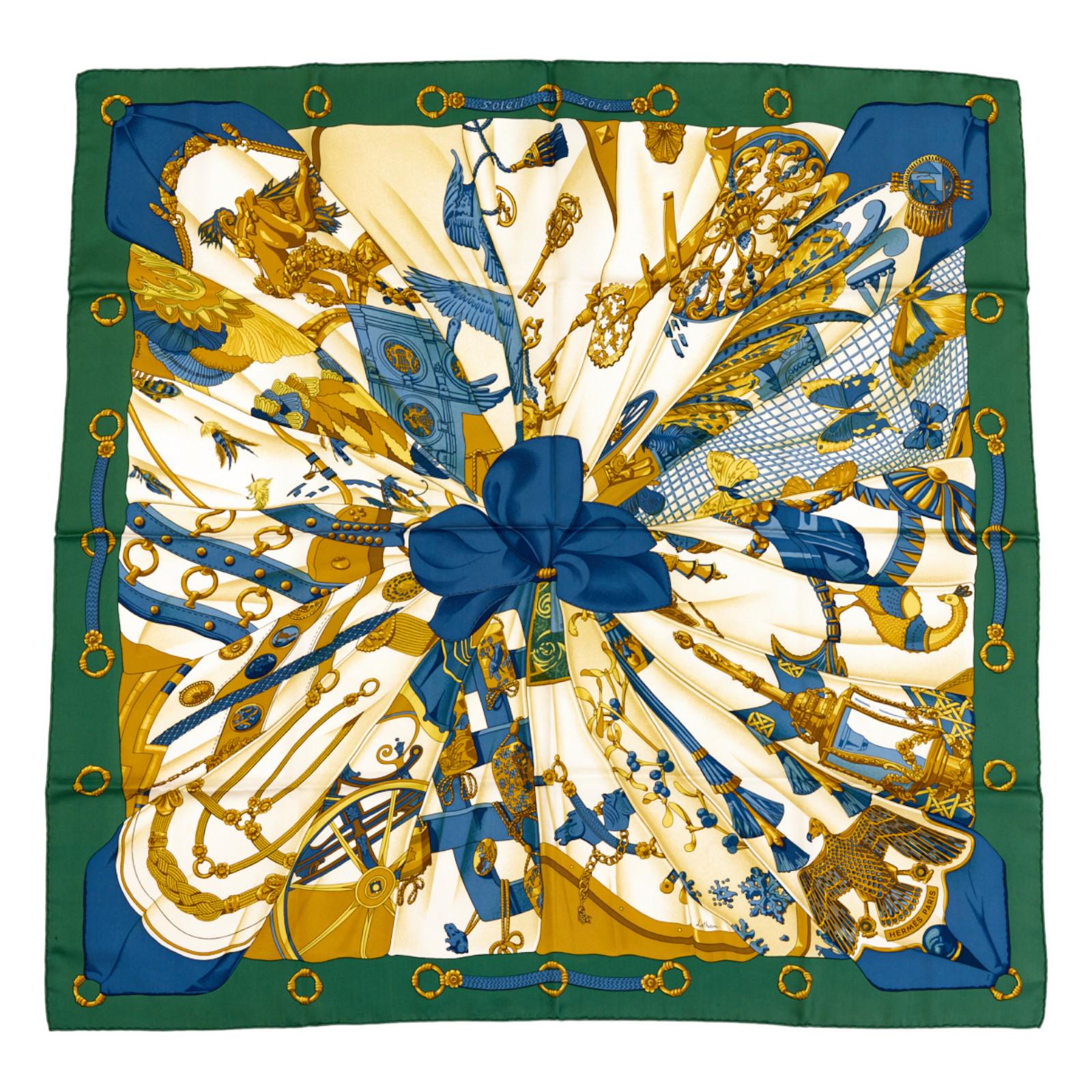 エルメス シルクスカーフ カレ90「ソレイユ・ド・ソワ」 グリーン